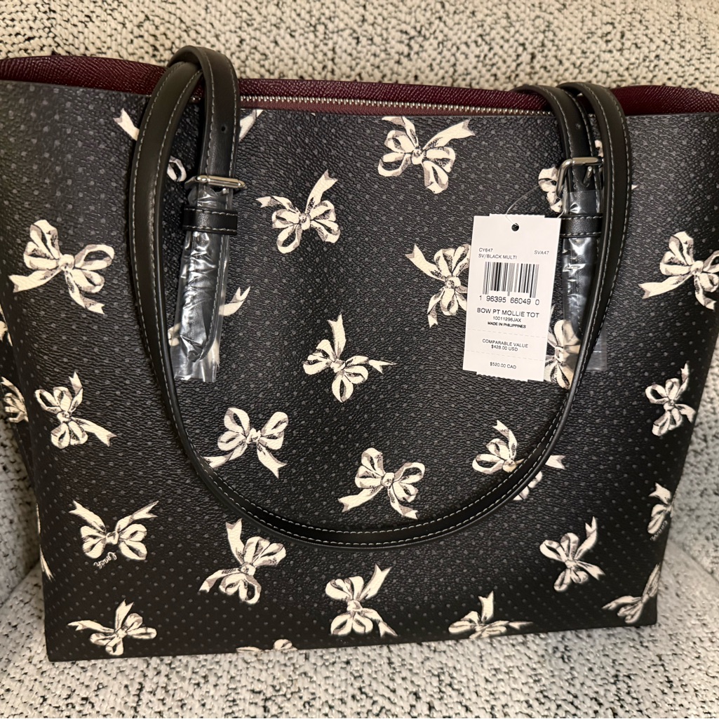 Coach Mollie Tote - Black With White Bow Print (Nwt)